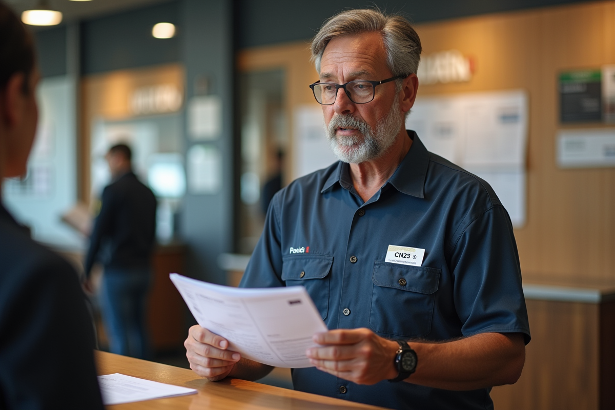 Agent postal expliquant un formulaire CN23 au comptoir