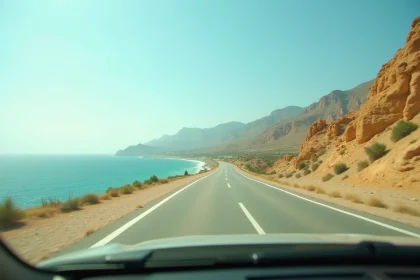 Autoroute espagnole longeant la côte méditerranéenne avec vue sur la mer turquoise