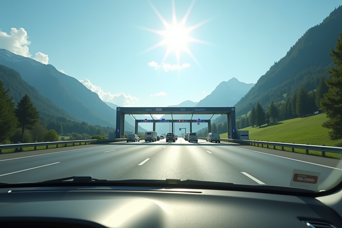 Panneau d'autoroute suisse sans vignette sur le pare-brise