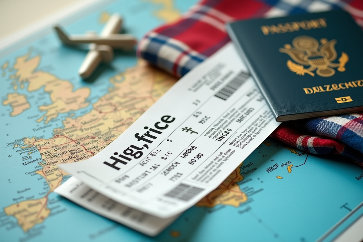 Billet d avion avec prix élevé et passeport sur une carte de Corse