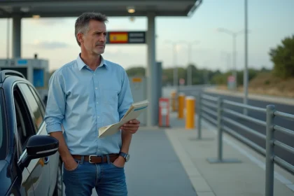 Homme au contr&ocirc;le fronti&egrave;re espagnol avec documents