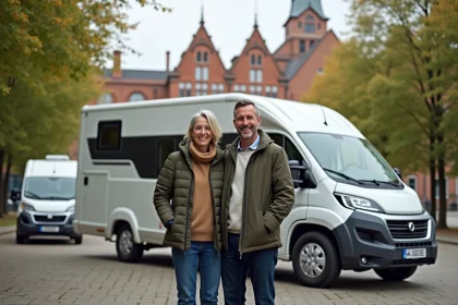 Couple souriant pr&egrave;s d un van &agrave; L&uuml;beck