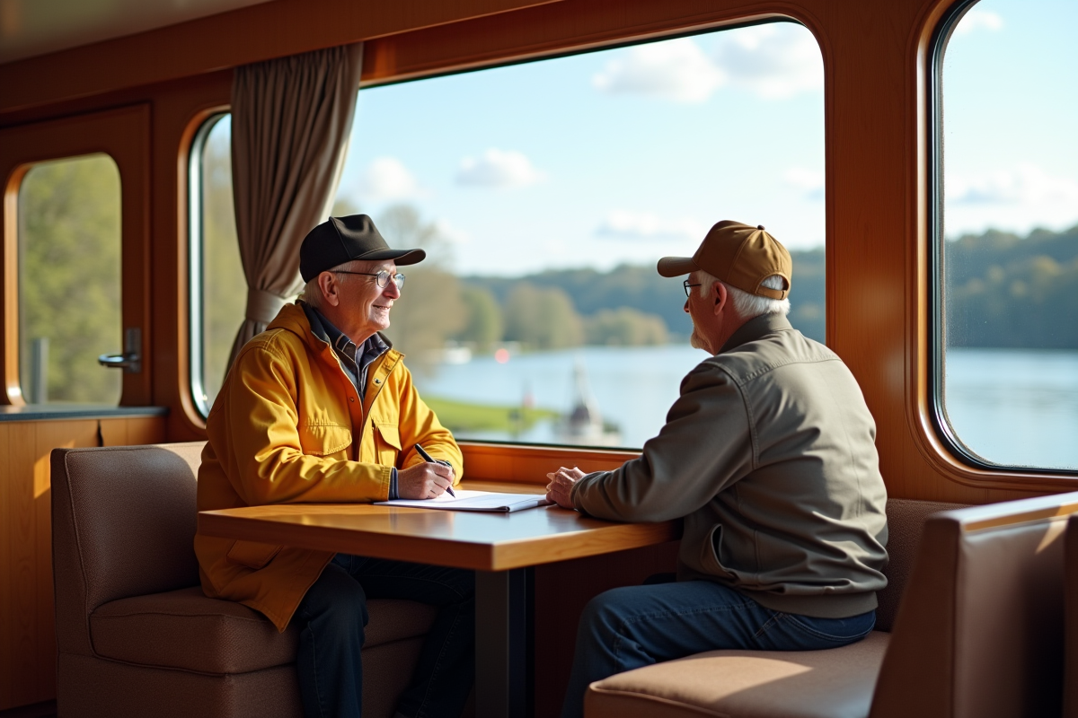 Couple retraité dans une cabine de croisière fluviale