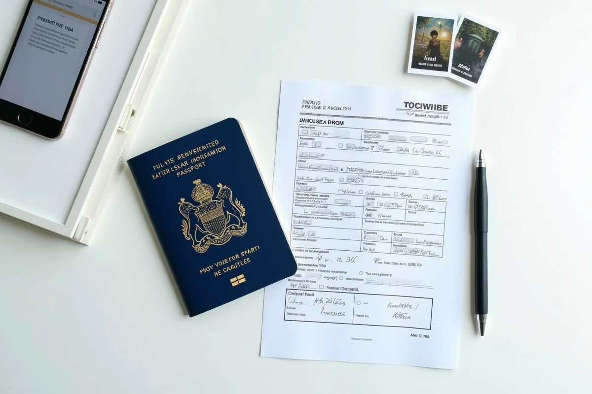 Documents nécessaires pour la demande de visa indonésien incluant passeport français et formulaire de demande