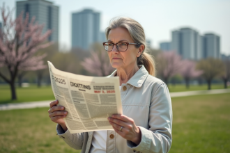 Femme lisant une presse avec prédictions pour 2025