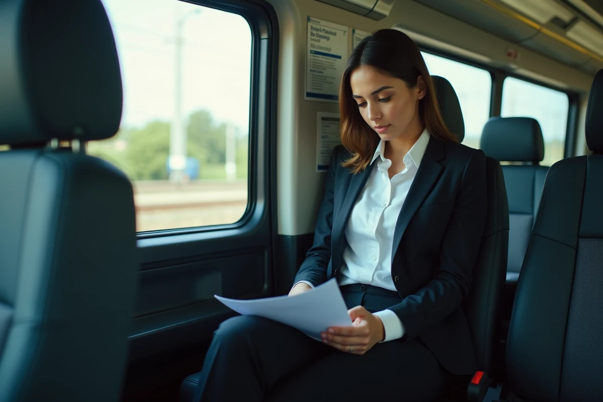 Jeune femme en SUV vérifiant ses documents de voyage