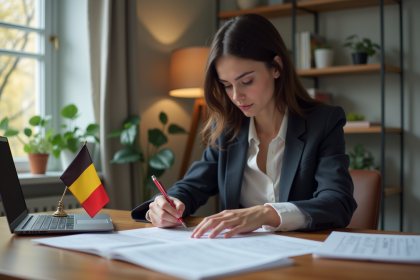 Jeune femme remplissant formulaire de visa dans un bureau moderne