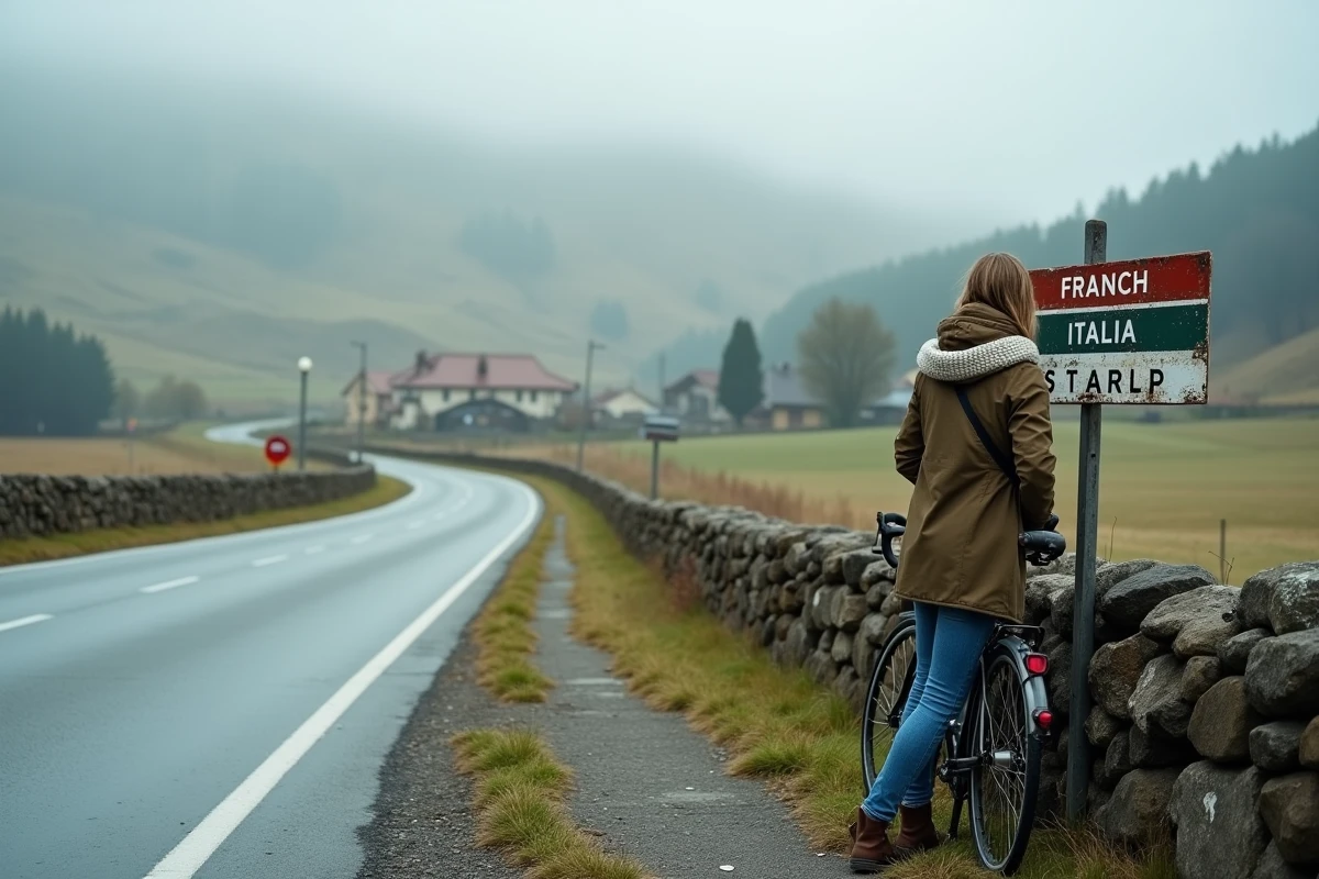 Jeune femme italienne au bord de la route fronti&egrave;re