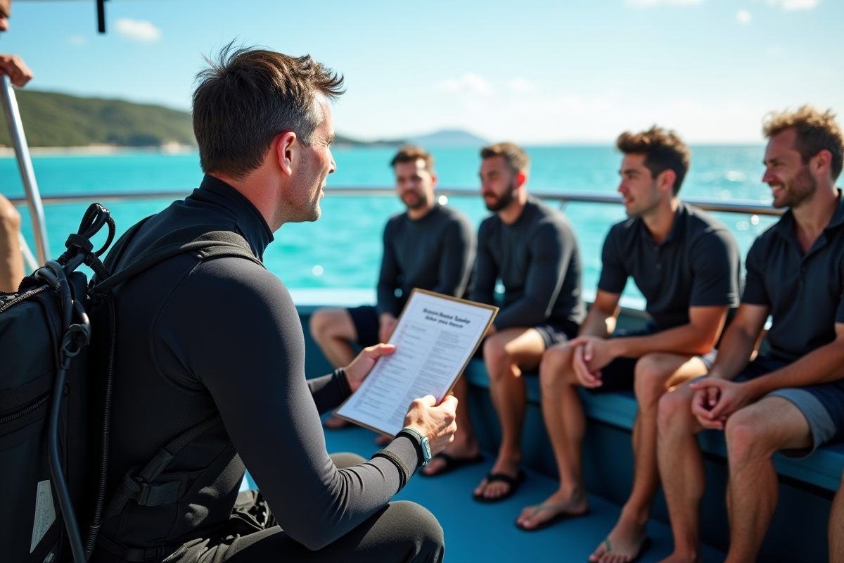 Guide de plongée expliquant les procédures aux touristes