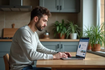 Homme en sweater travaillant sur son ordinateur &agrave; la maison