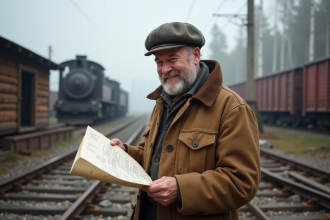 Ingénieur ferroviaire russe examine des plans en Siberie