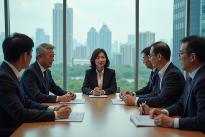 Groupe de dirigeants japonais en réunion d'affaires