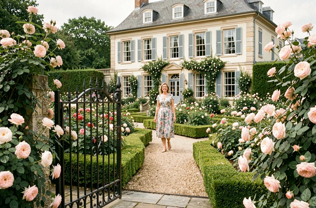 Jardins fleuris et façade du manoir normand de l'hôtel Les Jardins de Coppélia