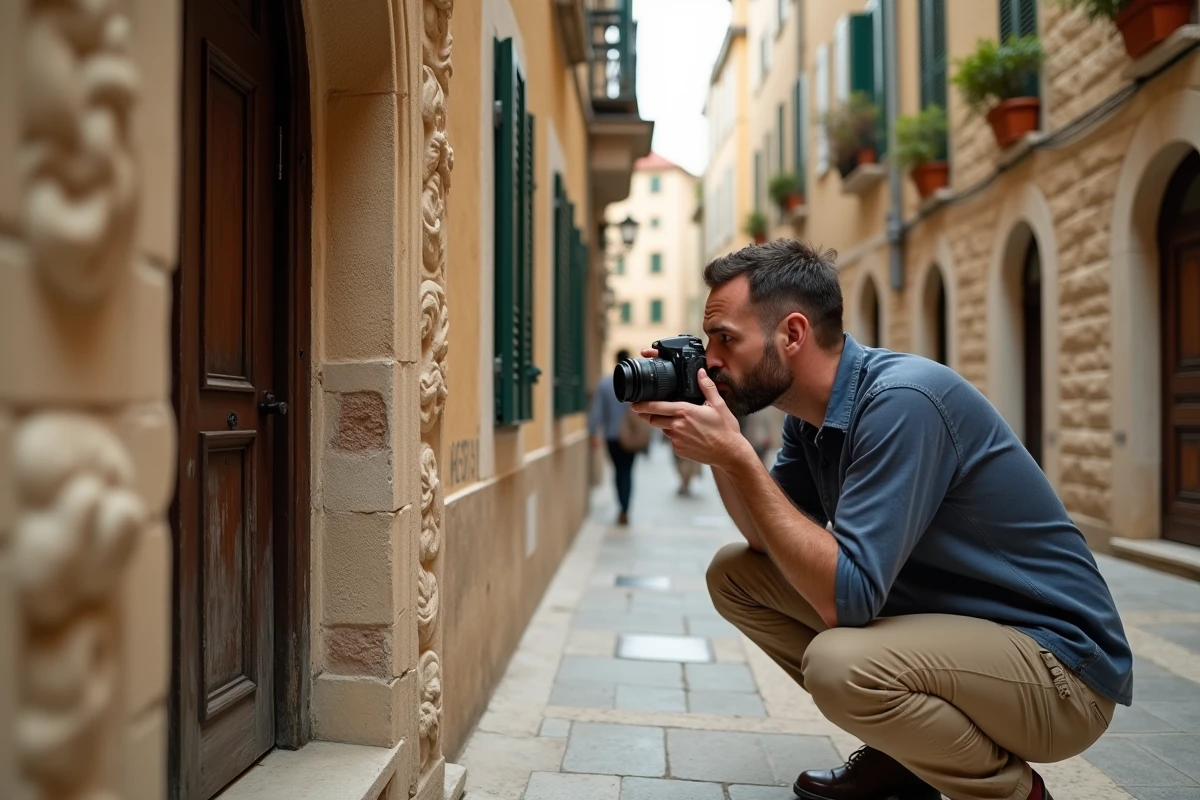 Photographe explorant une ruelle médiévale authentique de Dubrovnik loin des circuits touristiques classiques de Game of Thrones