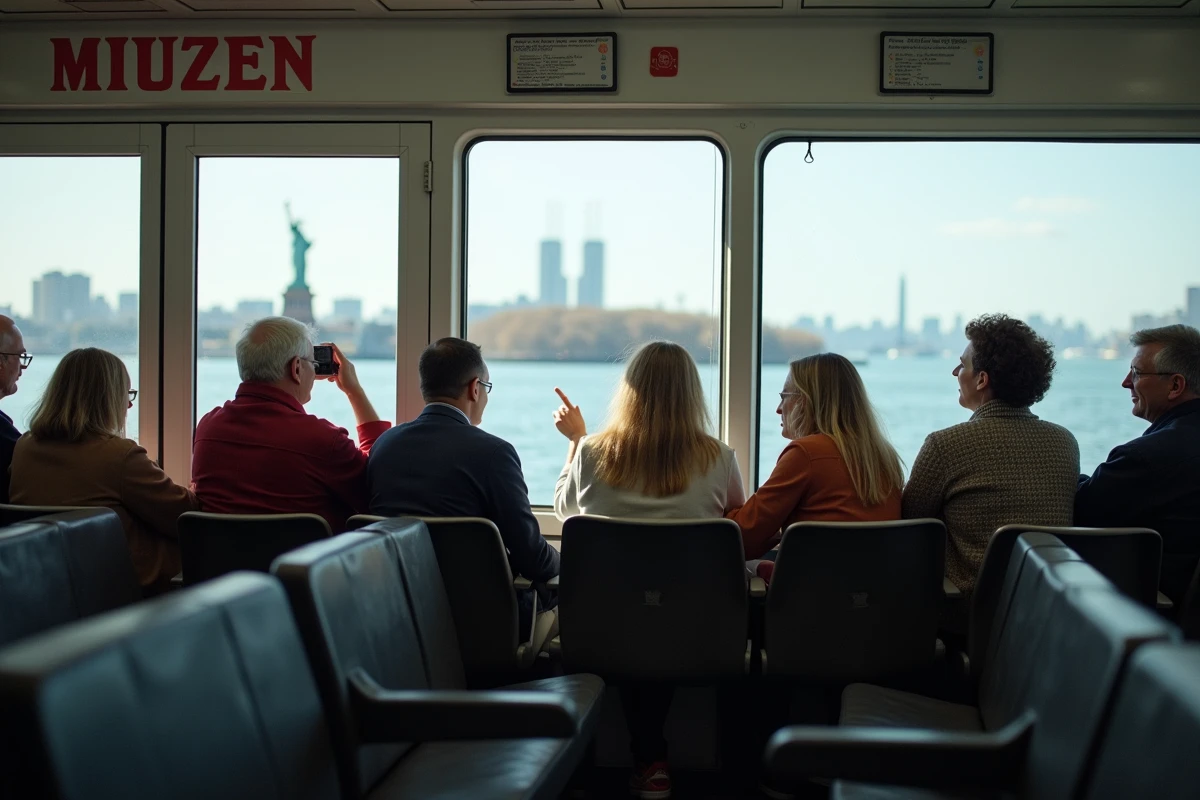 Groupe de touristes regardant la Statue de la Libert&eacute;
